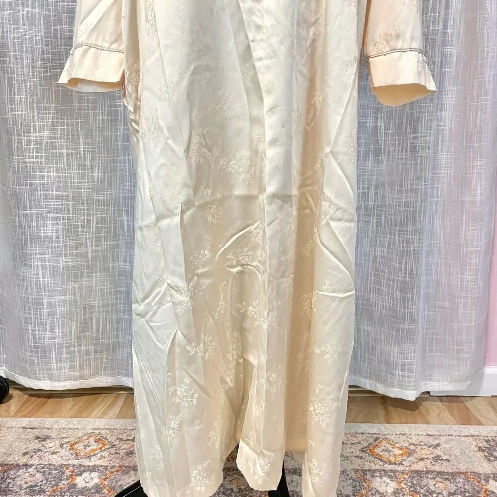 Vintage Oscar De La Renta Neiman Marcus Night Gown S Yellow Floral Satin Lace